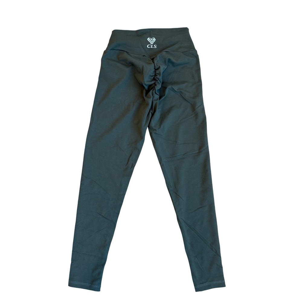 CLS Sportswear Scrunch Butt Leggings Dark Olive Green V-Waist Style 40533 Size S